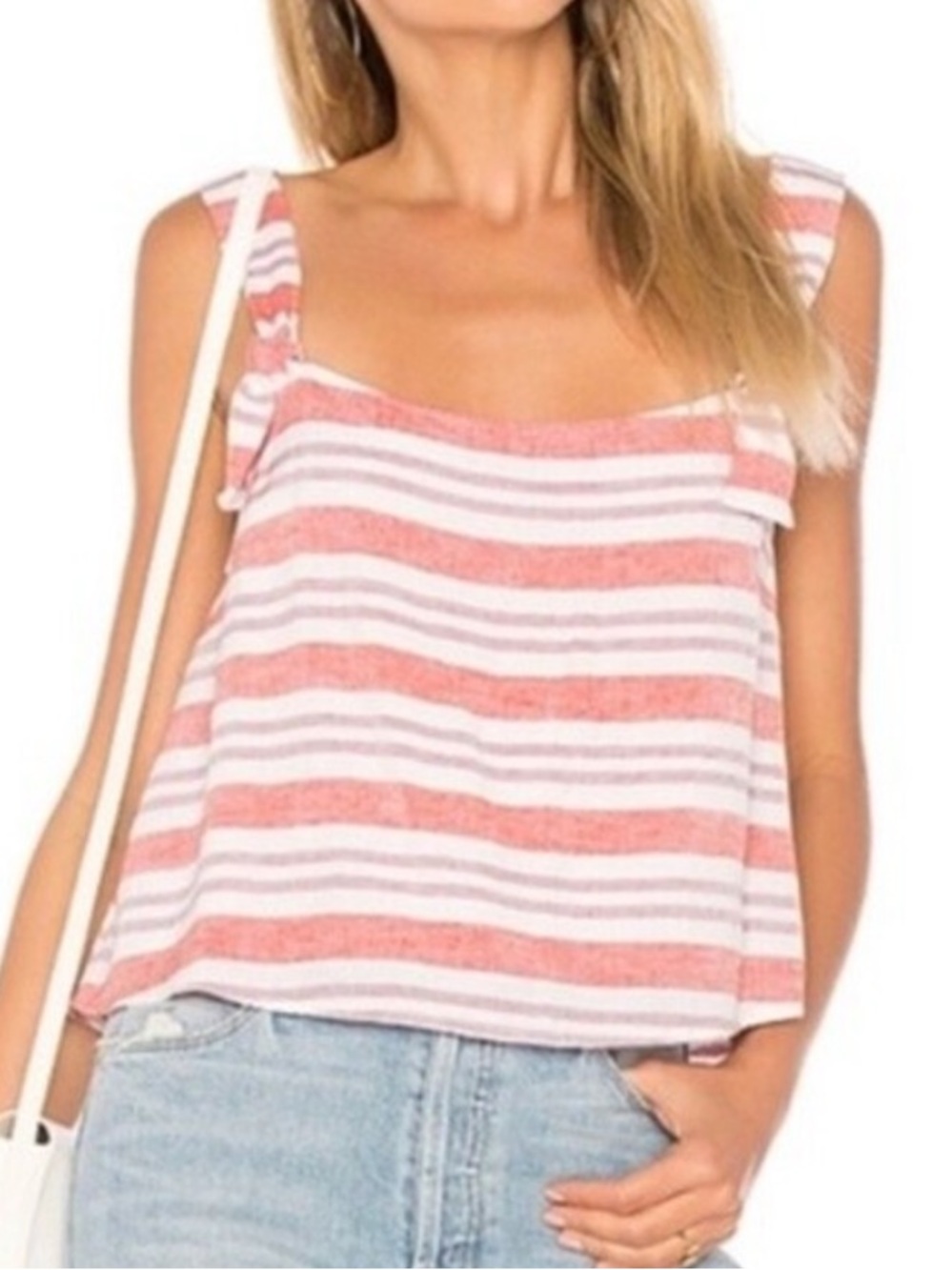 Lovers + Friends Red & White Striped Knotted Strap Flowy Tank Top XS